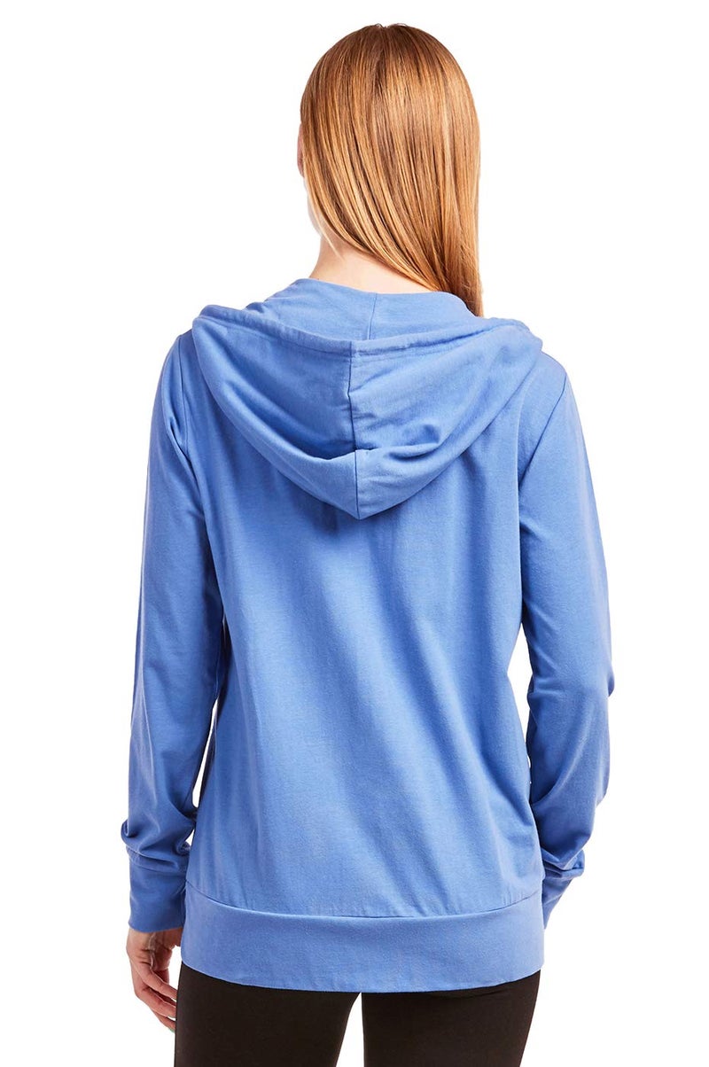 Sofra Women's Thin Cotton Zip Up Hoodie Jacket (S, Blue) - Image 4